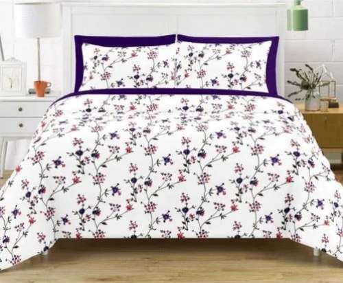 Fancy Floral Printed Satin Double Bed Sheet