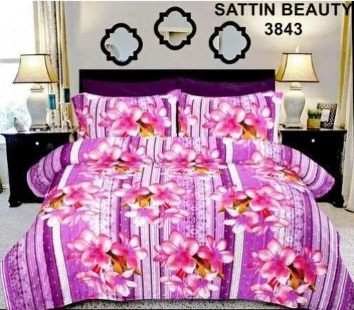 Satin Double Printed Bed Sheet by Mona Manbhawan Handloom