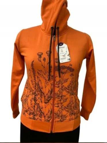 Ladies Casual Cotton Printed Orange Hoodie