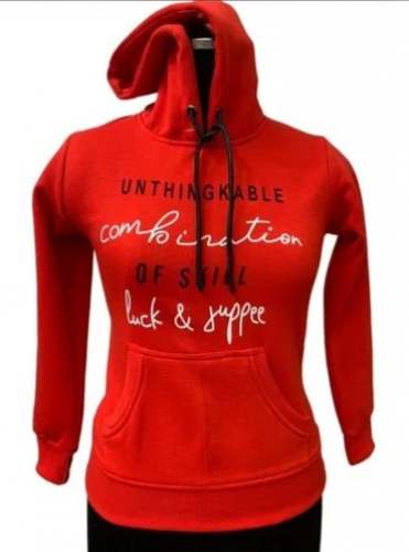 Need Red Printed Cotton Hoodie by Compitent Impex