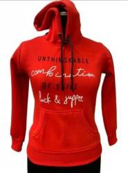 Need Red Printed Cotton Hoodie