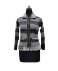 Black And Grey Women Woolen Cardigan