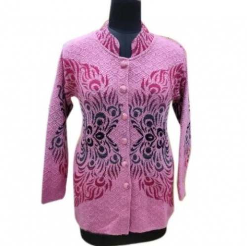 Ladies New Pink Printed Woolen Cardigan by A K Sachdeva Hosiery Mills