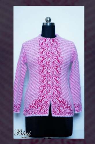 Pink And White Full Sleeve Winter Wear Cardigan by A K Sachdeva Hosiery Mills