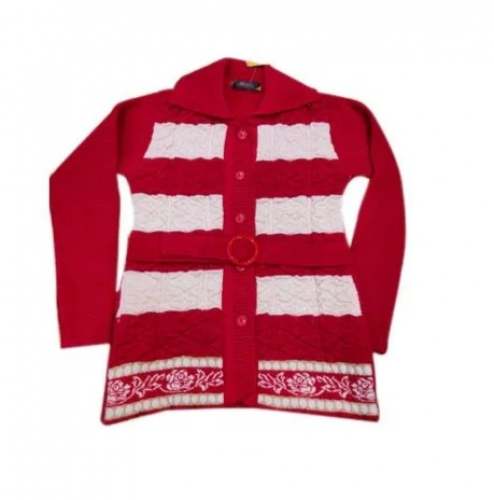 Red And White Woolen Cardigan  by A K Sachdeva Hosiery Mills