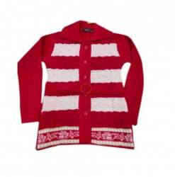 Red And White Woolen Cardigan 