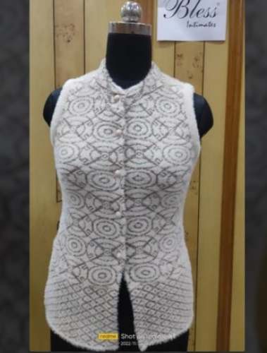Sleevless White Woolen Ladies Cardigan by A K Sachdeva Hosiery Mills