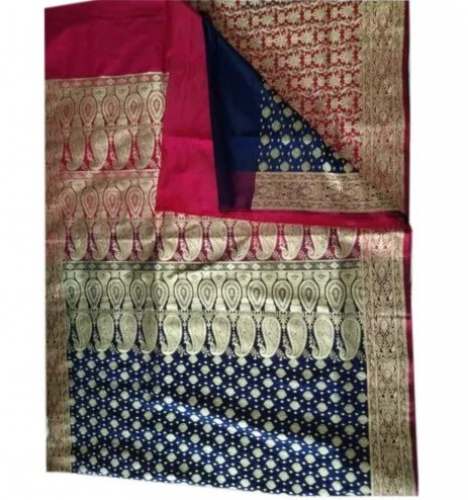 Printed Red And Blue Banarasi Saree by M S Abdul Qadir Sons
