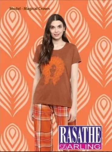Orange Cotton T Shirt Pant Night Suit by Rasathe Garments