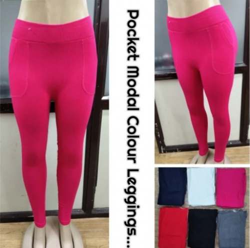 Pink Pocket Modal Stretchable Leggings by Capital Fashions