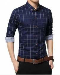 Slim Fit Checks Blue Shirt by Chirag Clothing