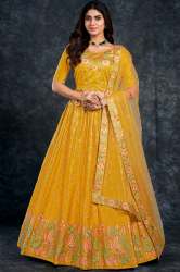 Aahvan Design Mustard Yellow Italian Silk Lehenga Choli 