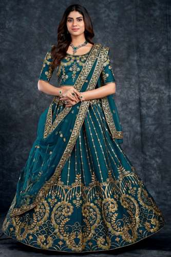 Aahvan Designs Bridal Saga Navy Blue Diamond, Zari Work Lehenga 