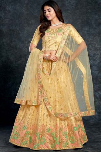 Aahvan Designs Presents Light Yellow Fancy Lehenga Choli