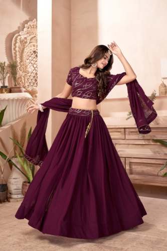 Red Georgette Lehenga Choli With Sequins Embroidery-sgquangbinhtourist.com.vn