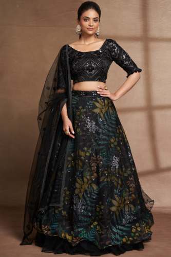 Black Organza Digital Printed Lehenga Choli 