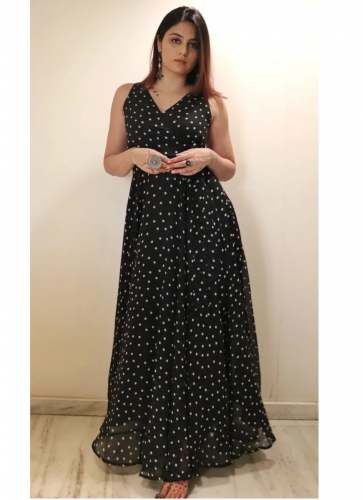 BLACK PRINTED GEORGETTE MAXIDRESS