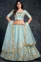 Designer Sky Blue Italian Silk Lehenga Choli by Aahvan Designs