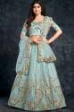 Designer Sky Blue Italian Silk Lehenga Choli by Aahvan Designs thumb 1