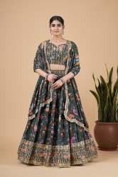 Green Floral Print Georgette Base Designer Lehenga Choli 