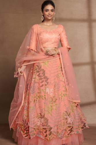 Peach Organza Digital Printed Lehenga Choli 
