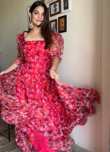 Pink Printed Organza Dress 