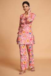 PINK RAYON PRINTED CO ORD SET