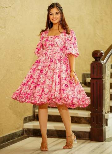 PINK STYLISH FLORAL WESTERN DRESS by Aahvan Designs