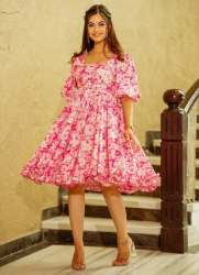 PINK STYLISH FLORAL WESTERN DRESS