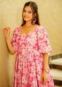 PINK STYLISH FLORAL WESTERN DRESS thumb 1