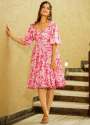 PINK STYLISH FLORAL WESTERN DRESS thumb 3