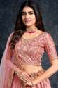 Pretty Peach Italian Silk Embroidered Lehenga by Aahvan Design thumb 1