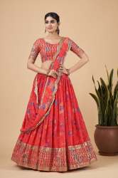 Red Floral Print Georgette Base Designer Lehenga Choli 