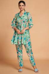 SEA GREEN PRINTED RAYON CO ORD SET