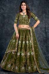Sequence and Thread Work Mehendi Green Lehenga 