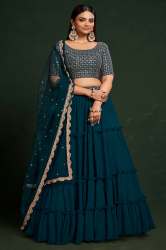 TEAL BLUE GEORGETTE EMBROIDERY WORK LEHENGA CHOLI by Aahvan Designs