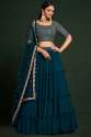 TEAL BLUE GEORGETTE EMBROIDERY WORK LEHENGA CHOLI thumb 1