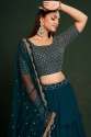 TEAL BLUE GEORGETTE EMBROIDERY WORK LEHENGA CHOLI thumb 3