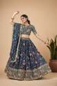 Teal Floral Print Georgette Base Designer Lehenga Choli  thumb 3