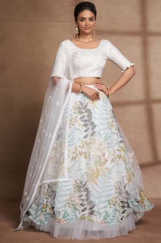 White Organza Digital Printed Lehenga Choli 
