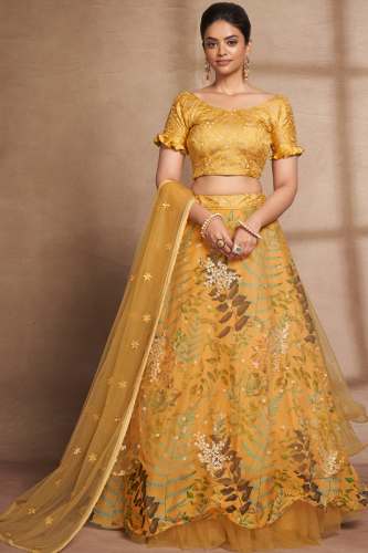 Yellow Organza Digital Printed Lehenga Choli 