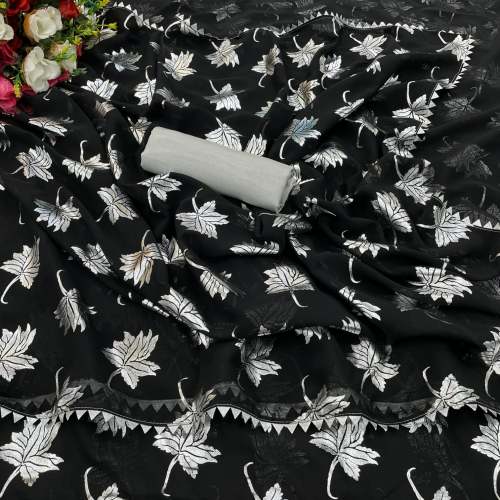 Silver foil print georgette saree