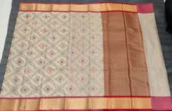 Kanchipuram Silk Printed Cream Saree