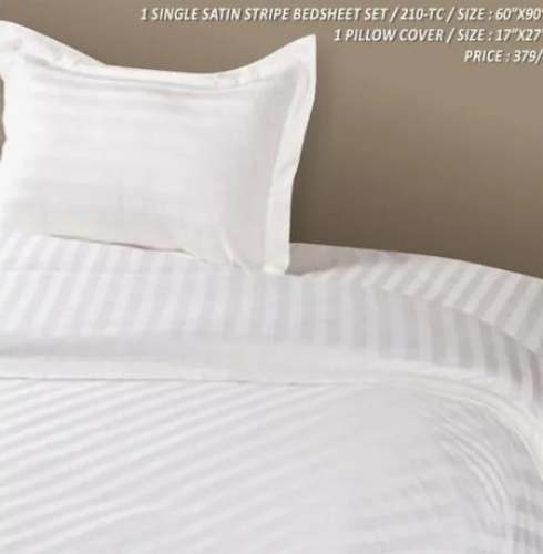 Hotel White Strip Plain Bed Sheet