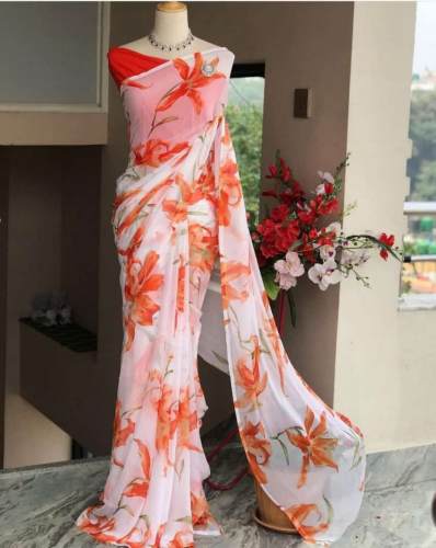 Bangalory Satin Soft Gorgette Saree For Women