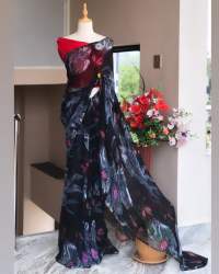 Banglory Satin Soft Georgette Digital Print Saree For Women