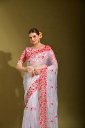 Embroidery Heavy Thread Work Organza Saree