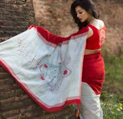 MG149 plain linen digital Print Saree
