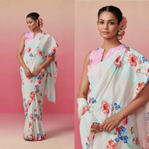 New Collection Linen Digital Printed Saree For Women