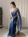 New Organza Embroidery Work Saree For Women thumb 5
